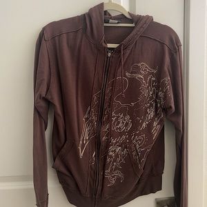 Vintage Y2K Brown Zipup Sweater with Eagle Printed from BC Ethic